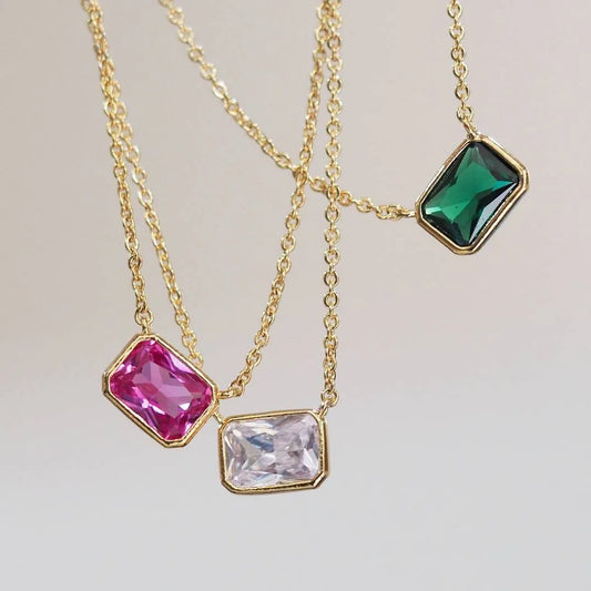 Emerald Cut Crystal Necklace